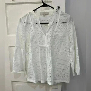 loft white‎ see through paisley blouse